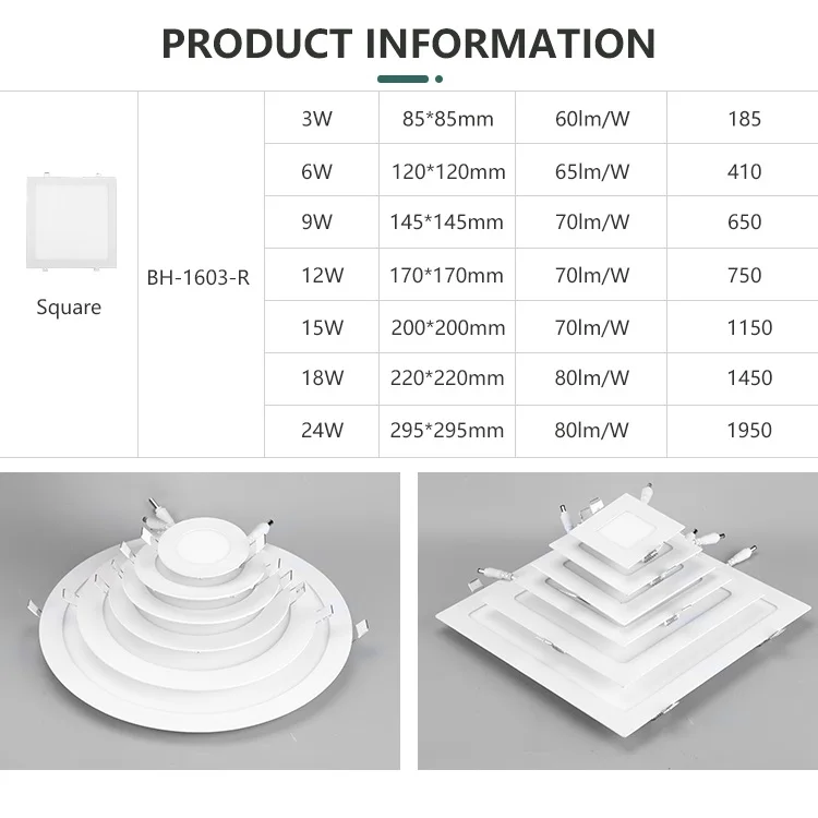 Good Quality Indoor Square Aluminum 3 6 9 12 15 18 24 w Smd Recessed Mounted Led Ceiling Panellight