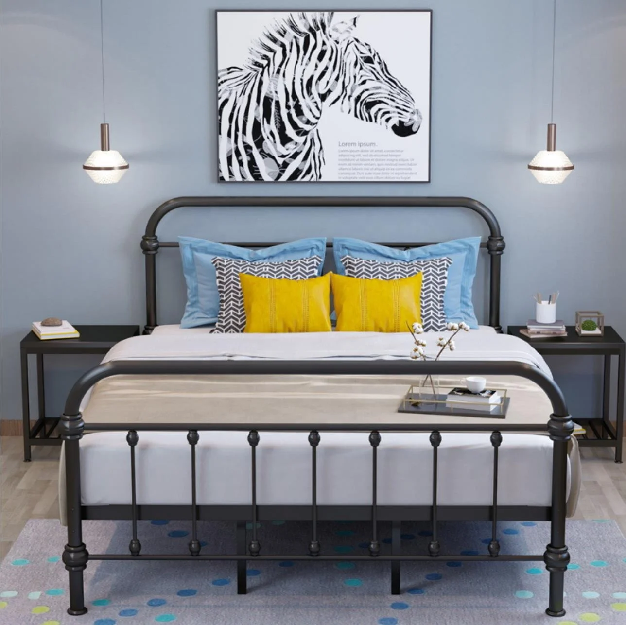 Europe style classical design bedroom  furniture black iron sheet single bed