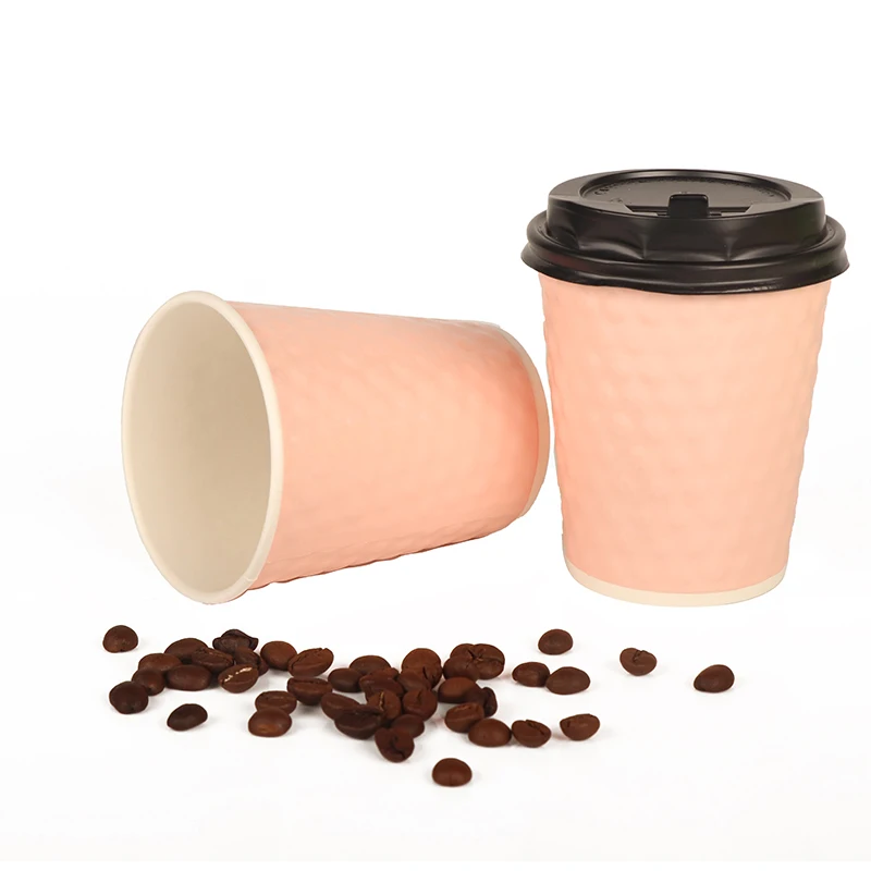 Custom Printed double wall paper cup Hot Sale Embossed Coffee Paper Cups with colorful lid