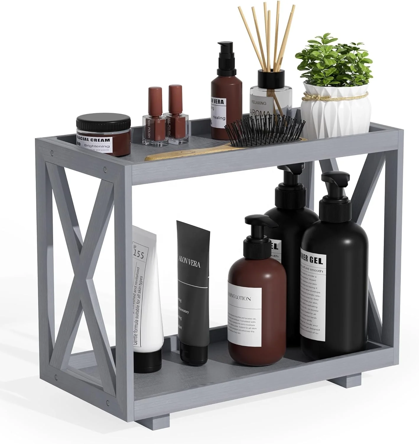 Bathroom countertop storage box storage rack, 2 layer storage, can store cosmetics, toiletries, skin care products, etc.