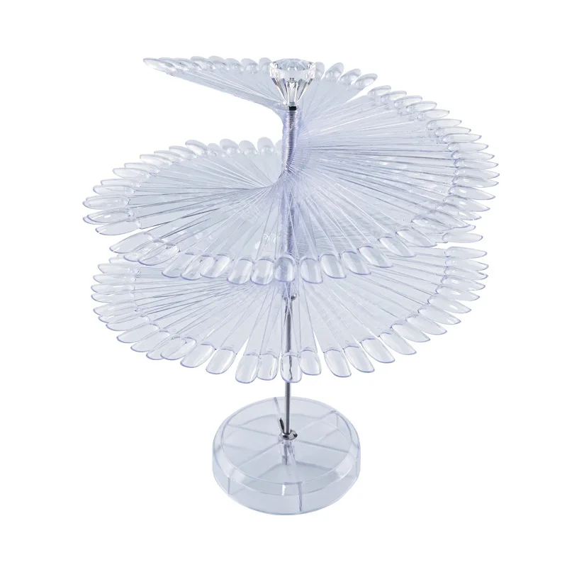 Set of 120 Eco-friendly Clear Natural Fan-Shaped False Nails with Rotate Color Card Display Manicure Pedicure Tools Supply