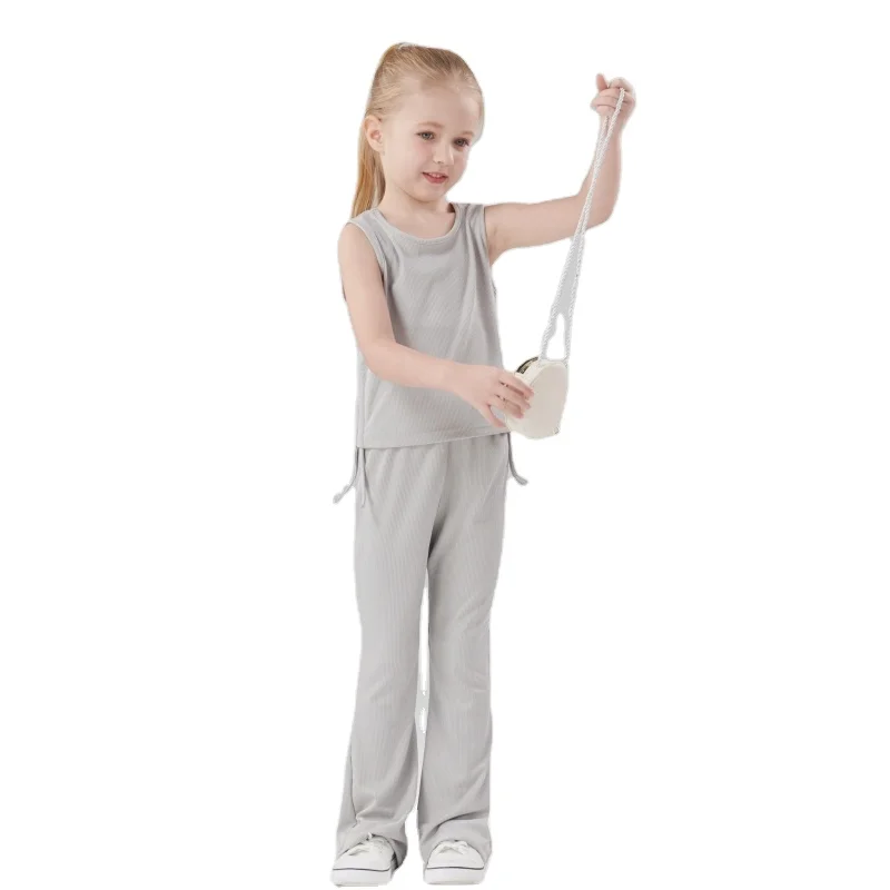 Kids Clothing Wholesale Girls Fashion Clothes Solid Flare Pants Casual  2 Piece Toddler Girls Clothing Sets