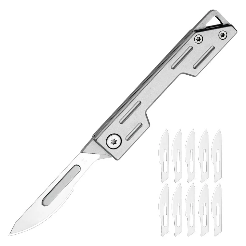 MINI Pocket Knife #24 10pcs Replaceable Blade Stainless Steel Handle Utility Edc Keychain Knives Compact Slim Unboxing knife