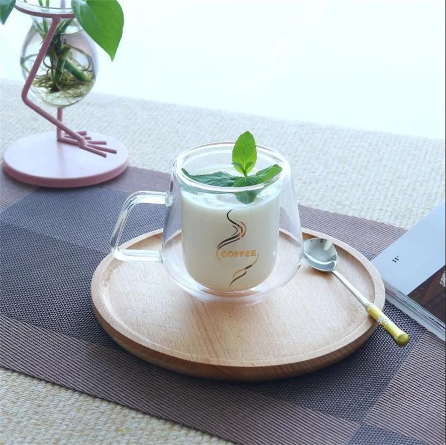 factory wholesale unique clear double wall borosilicate glass coffee mug cup with Handle