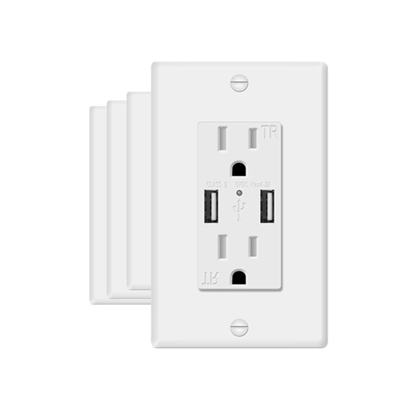 Стандартная розетка переменного тока UL498 125 В с двойной USB-розеткой А