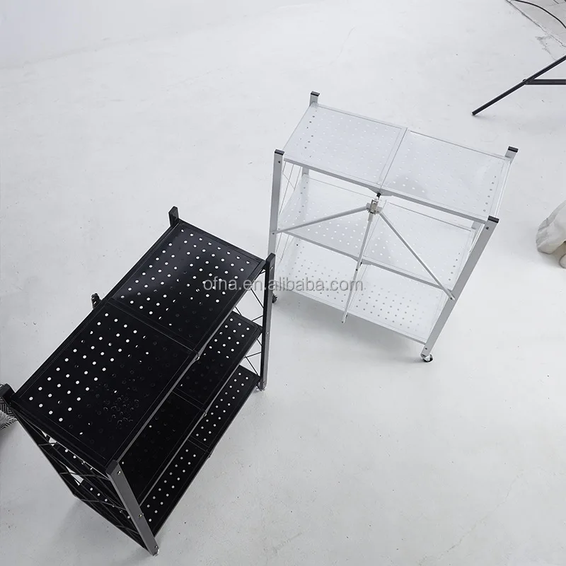 3/4 /5tier Kitchen Folding Shelf Rack For Home Storage Foldable Organizer  Metal Shelves With Wheels For Living Room