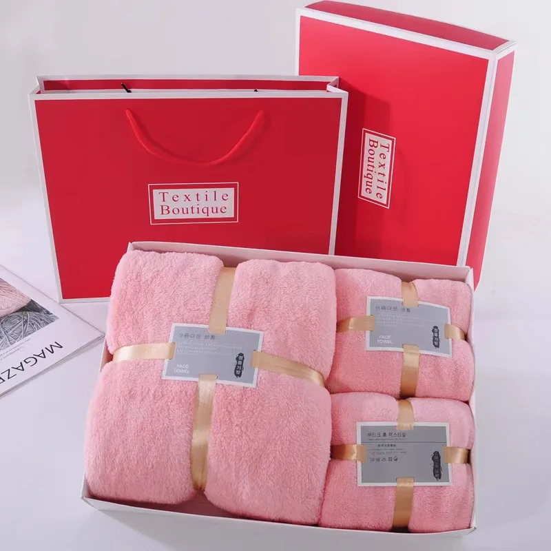 Coral velvet towel bath towel three-piece gift box gift gift business company towel set