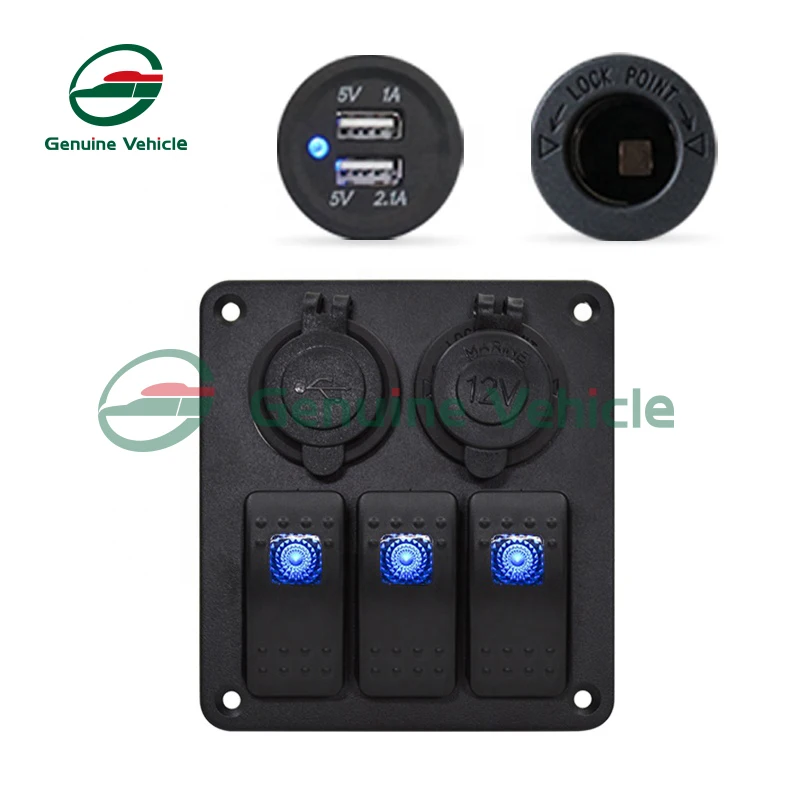 Aluminum Panel 3 Gang Rocker Switch With Voltmeter USB Socket For RV Caravan Boat Accessories Universal
