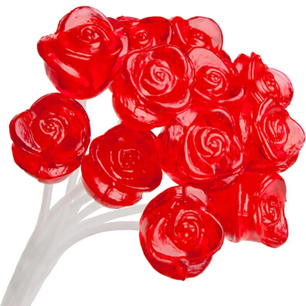 Hot Selling Valentine Red Rose Hard Candy Lollipop Sweet Suckers