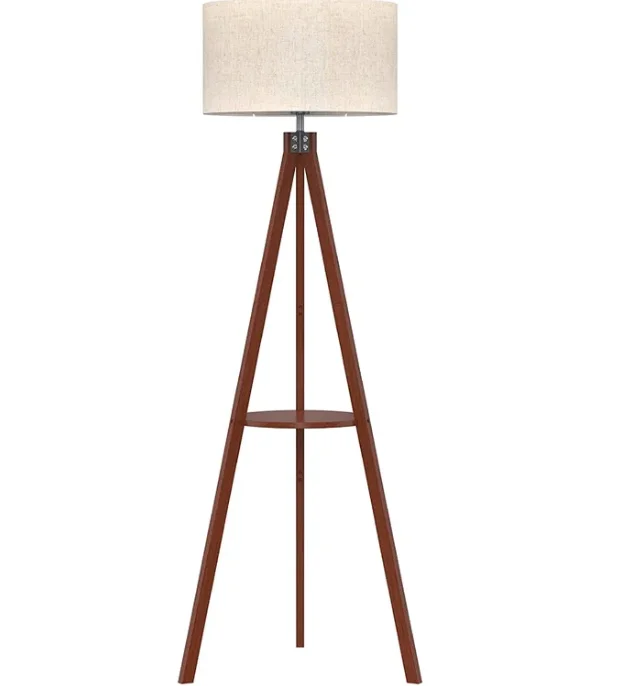 Tripod Floor Lamp Modern Design Shelf Floor Lamp For Living Room Bedroom Office Flaxen Lamp Shade