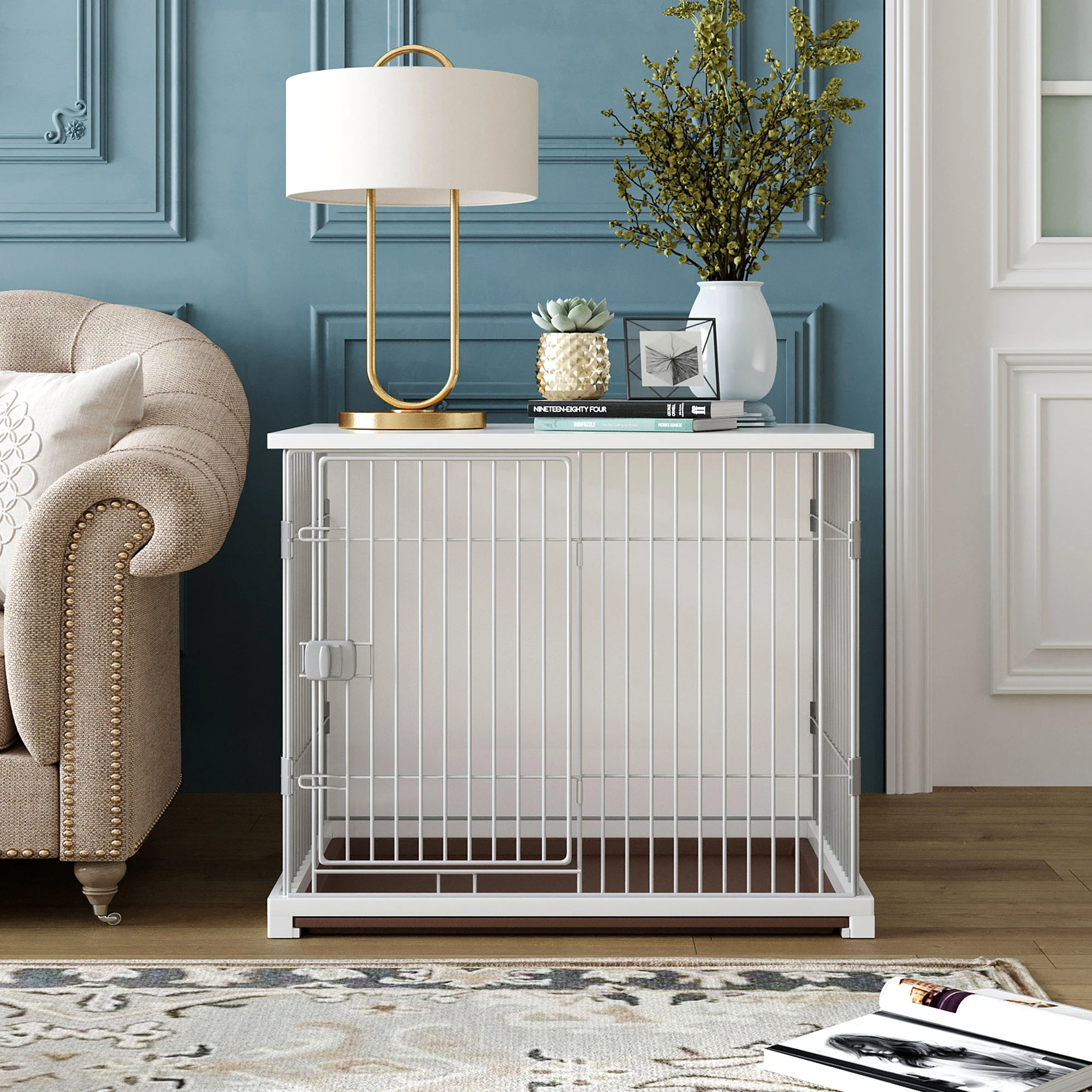 USA STOCK Indoor Outdoor Pet Cages Large Metal Mesh Wire Dog Crate With Removable Bottom