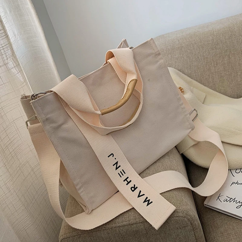 New Originality Fashion Simple Square Small Cotton Canvas Cute Tote Bag With Adjustable Strap