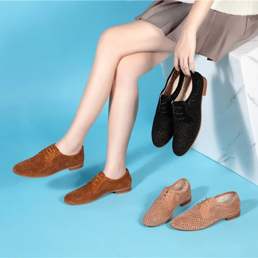 
New Designer Ladies Ballet Flats Laser Carved Moccasins Genuine Leather Breathable Ladies Flats Shoes 