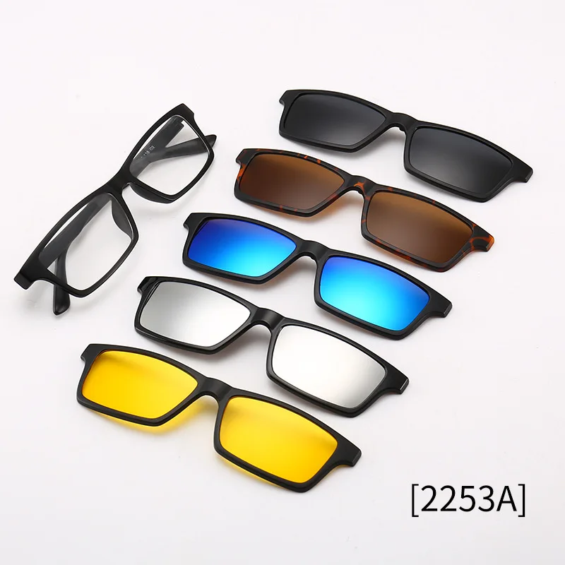 Sunbest Eyewear 5 In 1 Magnet Eyeglasses Frames Interchangeable Magnetic Clip On Glasses TR90 Polarized Clip-On Sunglasses