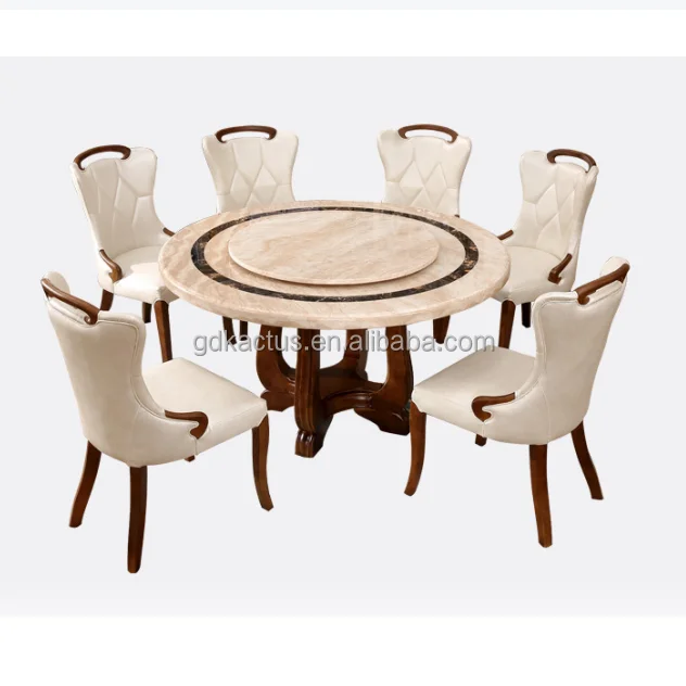 good price solid wood marble top rotatable round table with lazy susan