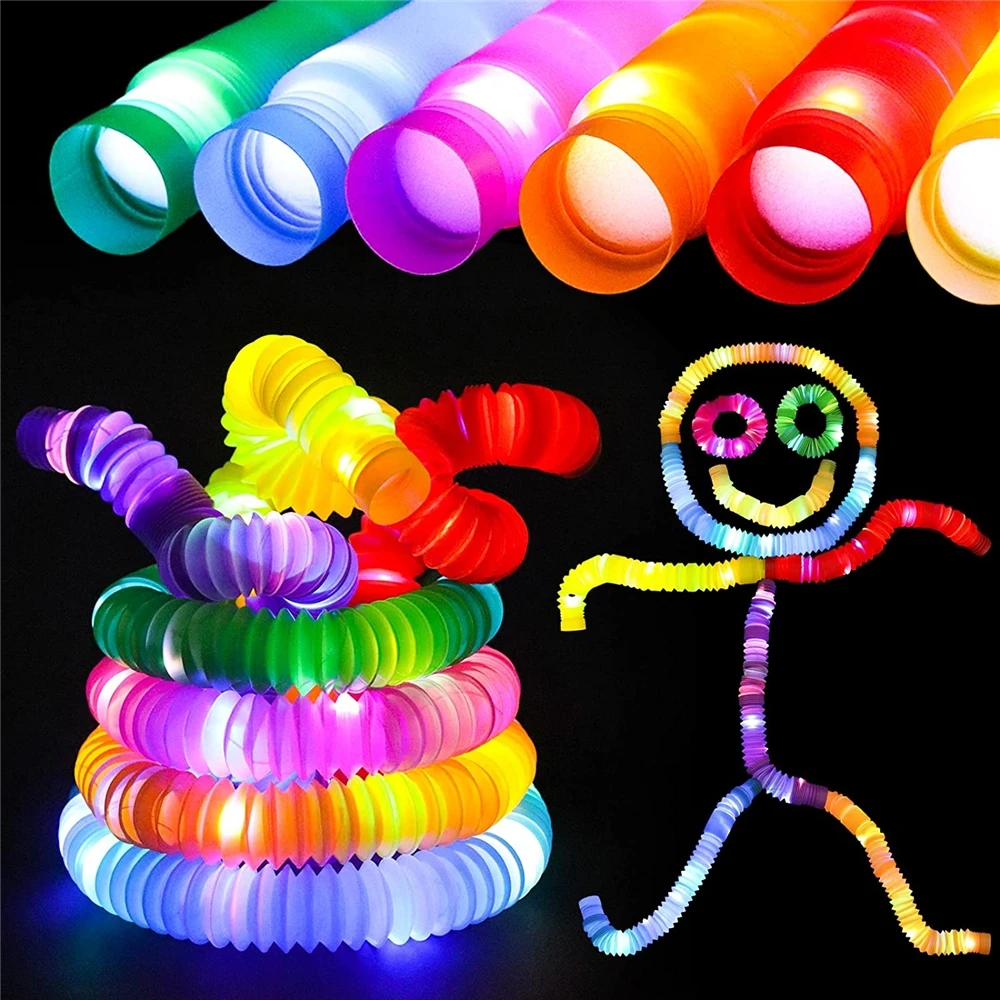 2023 Newest Release LED Sensory Pop Led Tube Light Up Pop Tubes Fidget Sensory Toys Glow in Dark Party Supplies Led Pop Tubes