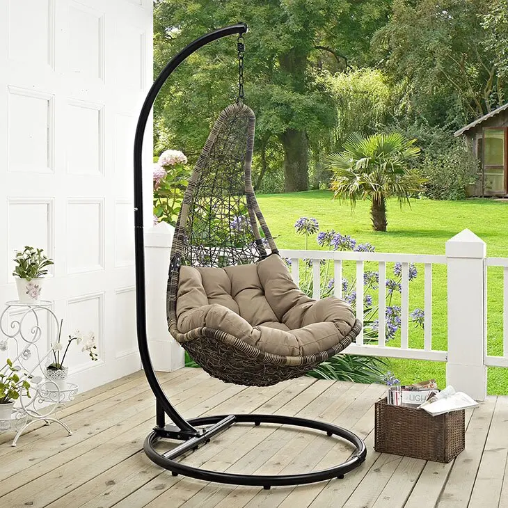 patio swings chair, Outdoor Garden Furniture Wicker Rattan Hammock hanging Chair set with Cushion stand