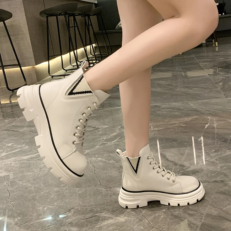 Fashion Lady Pu Leather Martin Boots New Style Chunky Platform Casual Ankle Boots