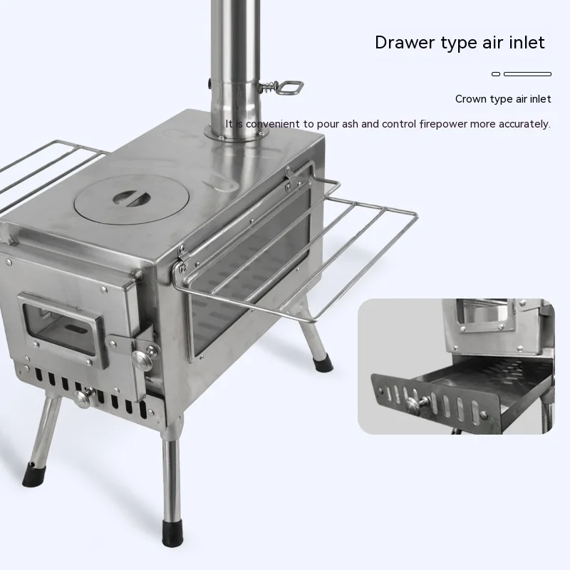 Outdoor Camping Hiking Portable Furnace Stainless Steel  Windproof Wood Burning Stove For Heating