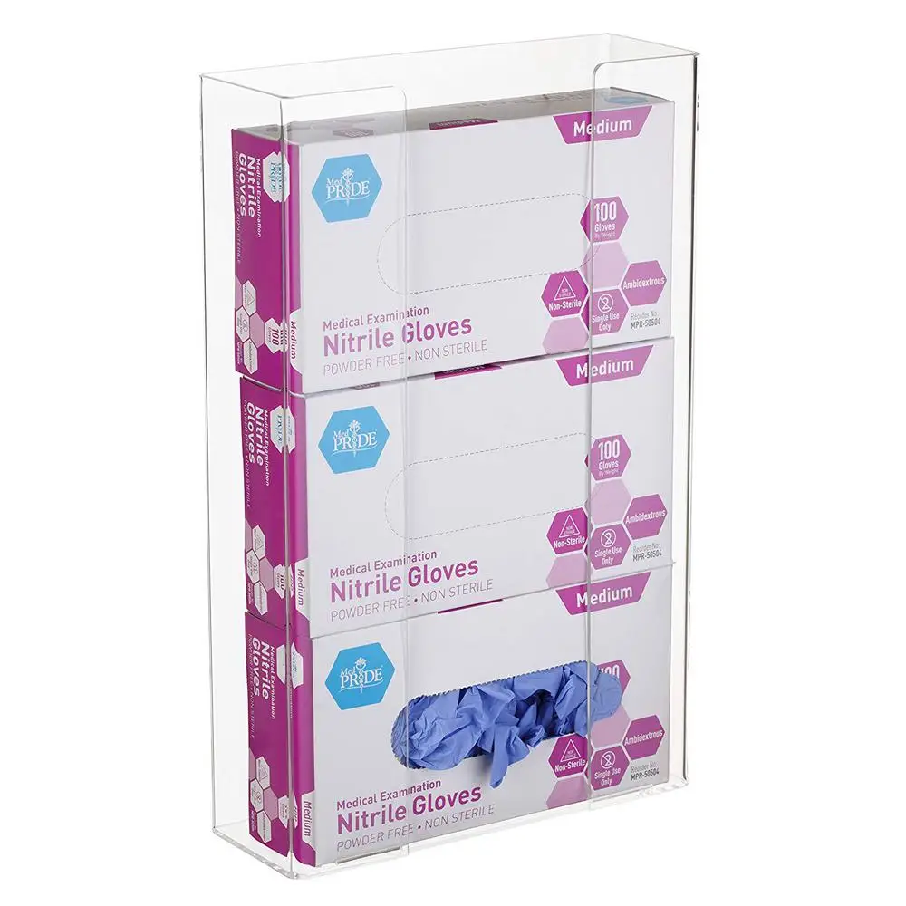 3Mm Clear Side Load Vertical Acrylic Glove Container 10.25W*4D*16H Inches Triple Latex Nitrile Glove Box Holder