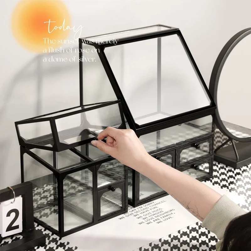 Wholesale custom metal glass jewelry display storage boxes jewelry class box drawer counter round for display