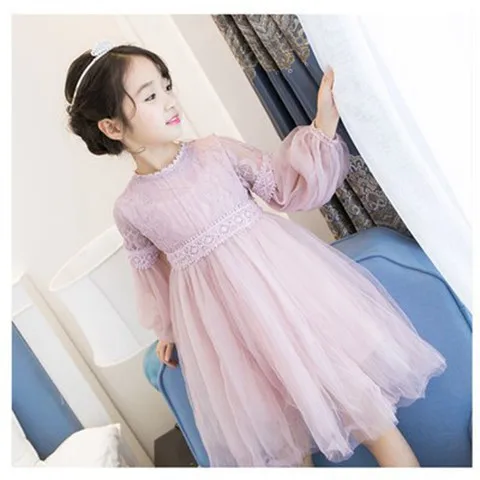
2021 infant birthday party short pink white O-Neck Korea puff sleeve baby girl lace brace kids girls summer slip dresses A-line 