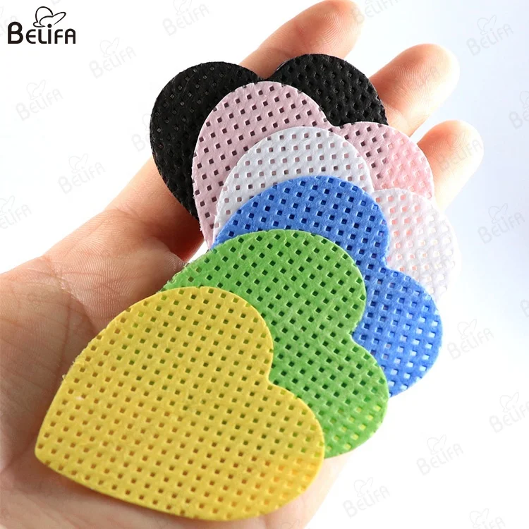 New arrived 200pcs Colored Heart Shape Eyelash Adhesive Nozzle Cleaning Wipes Lint Free Nail Remover Cotton Pad Cleaning Wipes