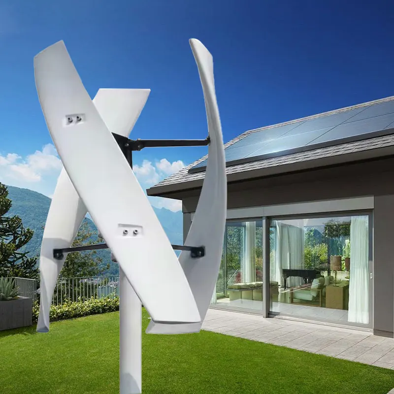 Grid Tie Solar Hybrid Home Generator Pitch Cotnrol Blades Battery Charge Vertical Wind Turbine