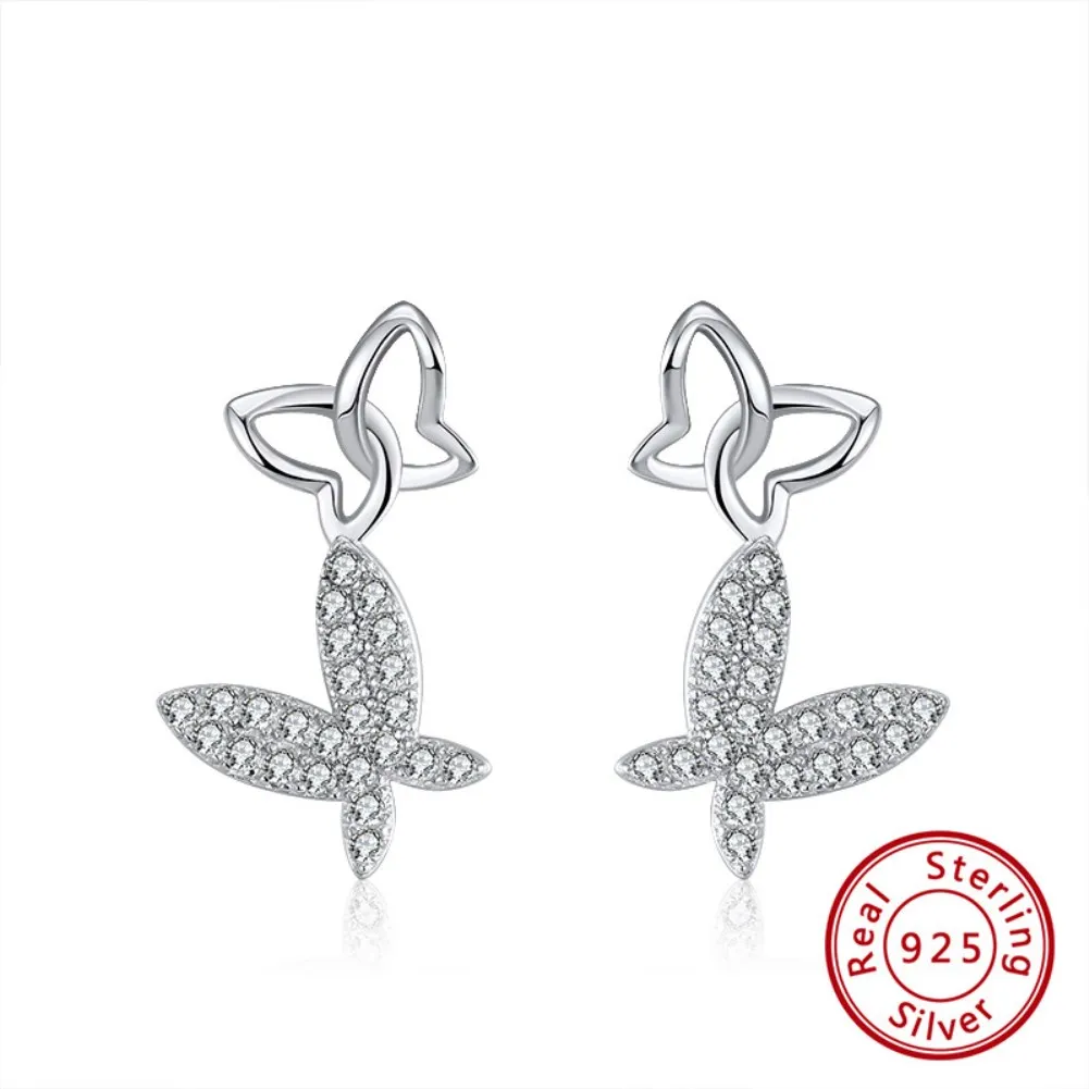 2022 Wholesale Earings Women Jewelry The Sterling Silver Butterfly Earrings With Diamond Girl Gifts