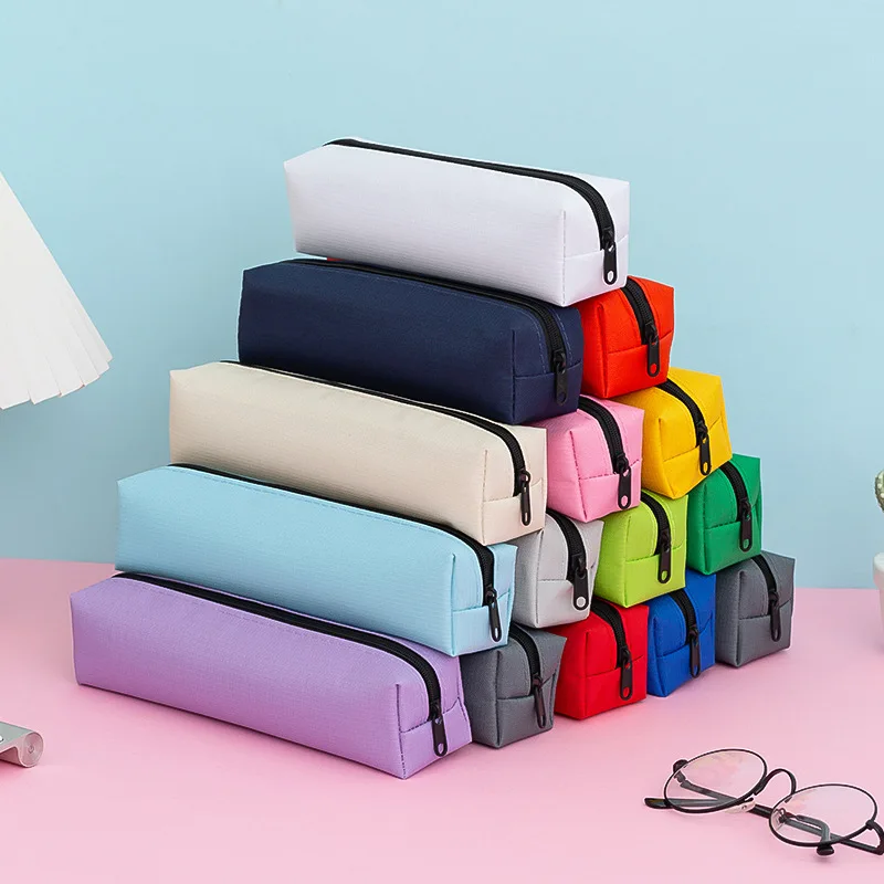 BECOL Wholesale Modern Fashion Clean Solid Color Portable Exam Pencil Case Small Student Oxford Cloth Pen Pencil Bag for School