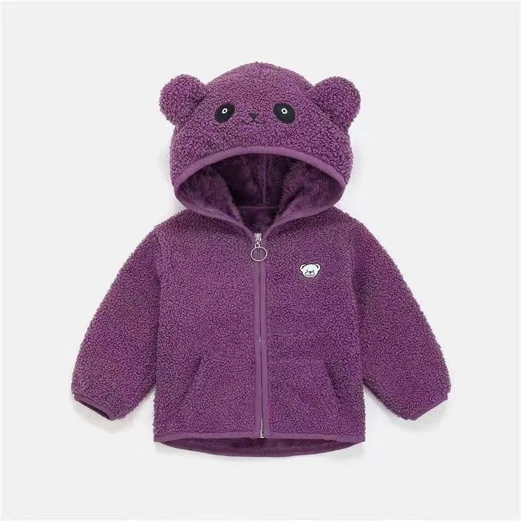 Fleece Fur Jacket Kid Hooded with ear Sherpa Kids Teddy Coat Cute Animal Hat Kids Clothing Baby Winter