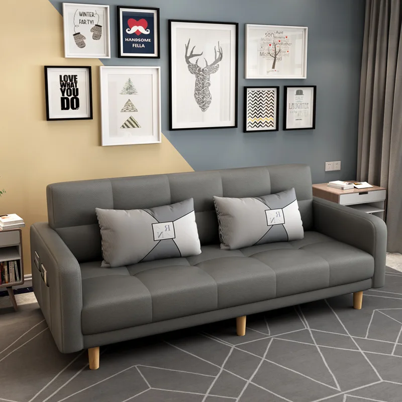 Modern simple living room 4 people multi-functional solid wood folding sofa bed