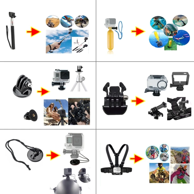  Комплекты комбинированных аксессуаров PULUZ 50 в 1 с чехлом из ЭВА для Gopro Hero