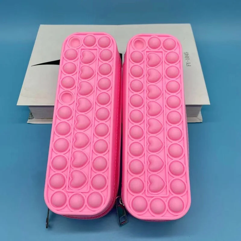 Kids Pencil Holder Simple Sensory Silicone Bubble Toy Bubble Stationery Storage Bag,  Decompression silicone pouch for kids