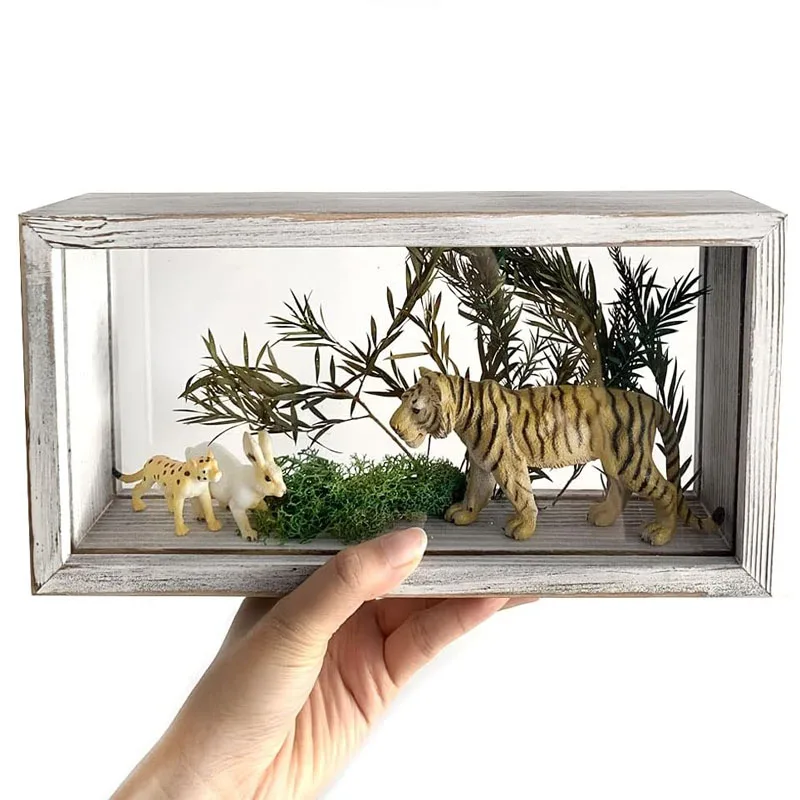 Wood Box Frame Double Sided Shadow Photo Frame Plexiglass Storage Box DIY Display Box for Dried Flowers Handicrafts and Photos