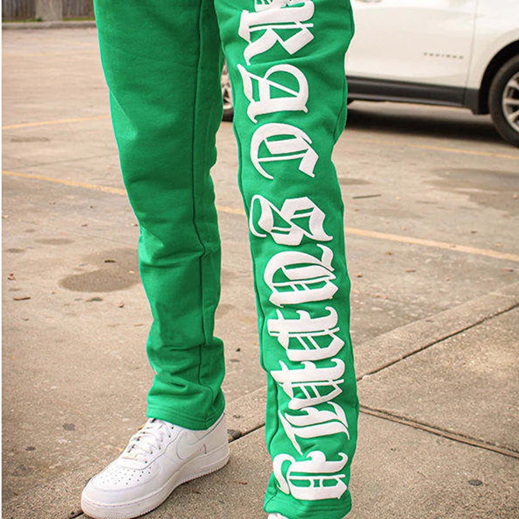 Custom Logo 3d Puff Print Sweat Pants Hip Hop Streetwear Pants Factory Cotton Fleece Jogger Sweatpants