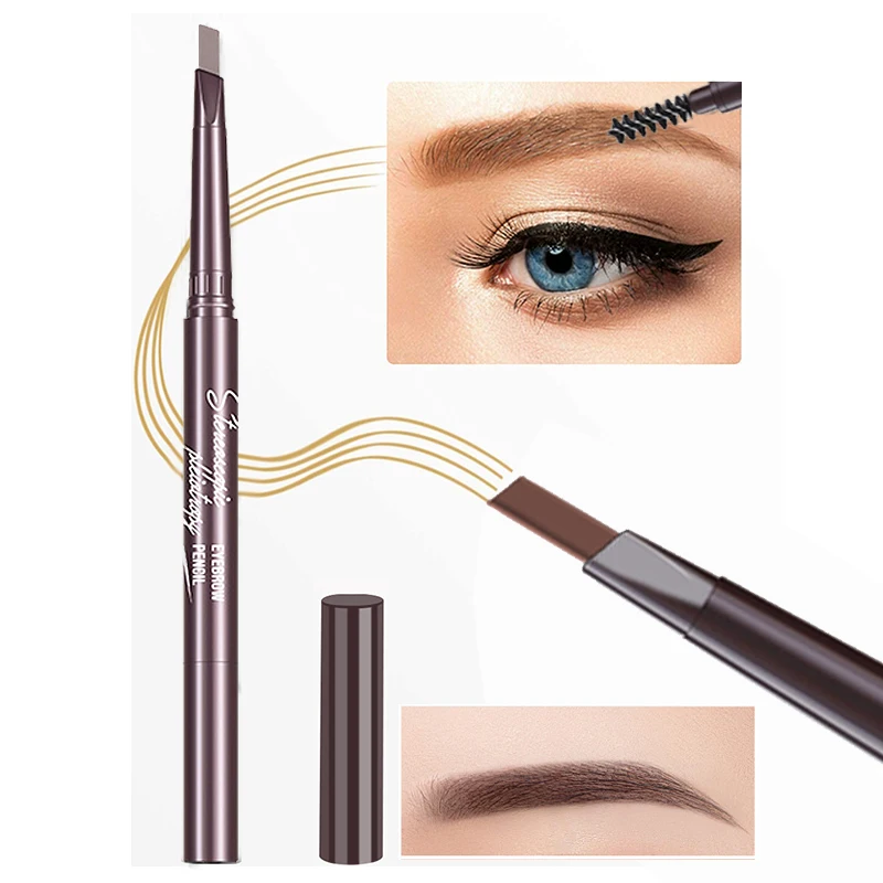 Brow Pencil With Brush Custom Private Label Eyebrow High Quality Black 3 Tip Waterproof Eyebrow Highlighter Pencil