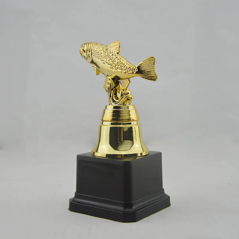 New custom cheap gold fish shape toys plastic resin printed betta fishing trophy for sport event league competition awards gifts