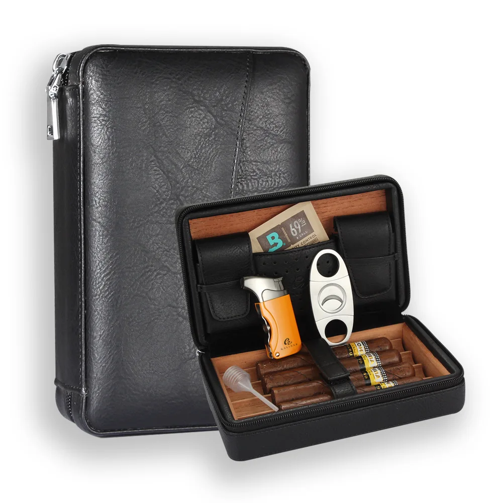 Personalized Cigar Gift Box Leather Humidor Brown Cigar Lighter Humidor