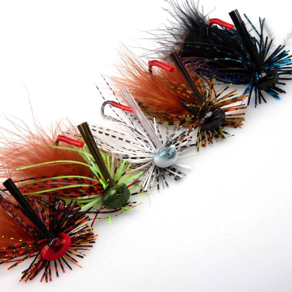 SUPERIORFISHING Tungsten Head Rubber Jig Hook Buzzbait Chatterbait Lure Cheater Swimbait Spinner Bait with Feather