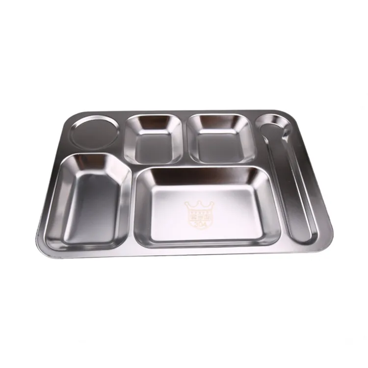 
School lunch box stainless steel lunch plate serving tray with compartments for canteen 
