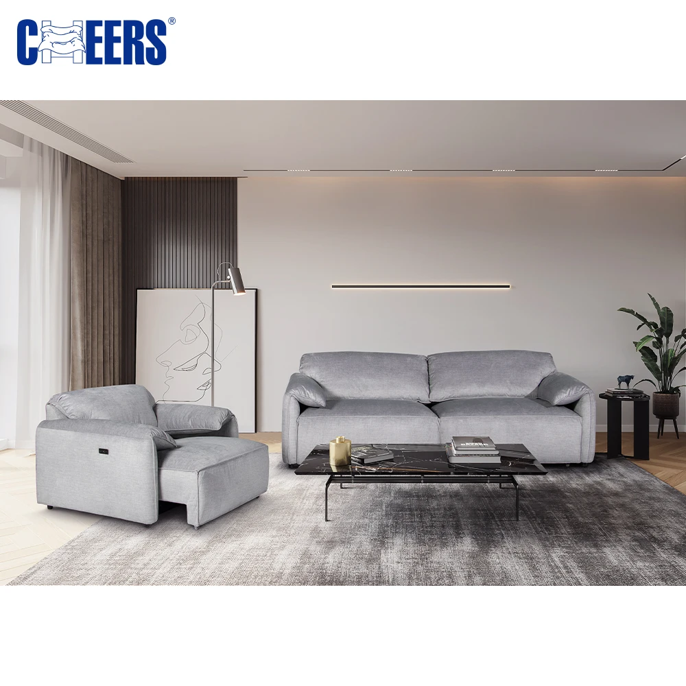 Manwah Cheers 2+1 Seaters Modern Light Gray Fabric Oversized Electric Sofa Bed Living Room Set