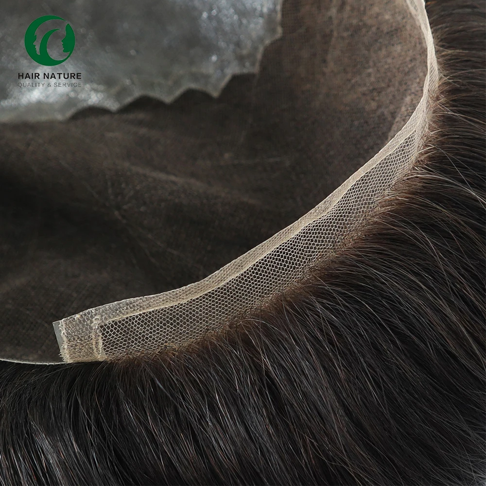 Q6 - Invisible Hairline Lace and  PU Men Toupee Indian Human Hair Unit Natural Breathable Hair Replacement System for Men