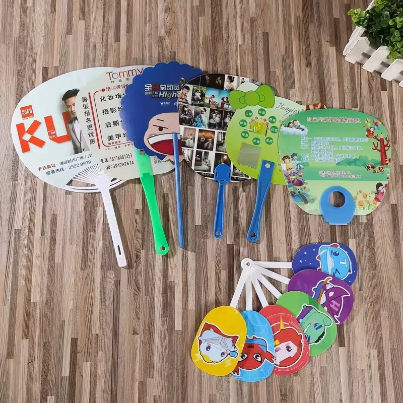 Customized Shape Custom Cmyk Printed Folding PP Plastic Fan For Advertisement Promotional Gift Handfan Custom Plastic Hand Fan