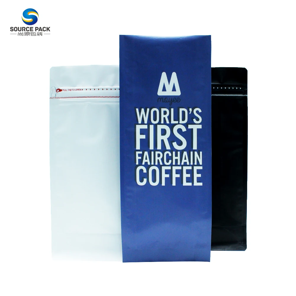 250g 500g 1kg Kraft Flat Bottom Paper Custom Printed Packing  Compostable Empty Bean Packaging Coffee Bag with Valve