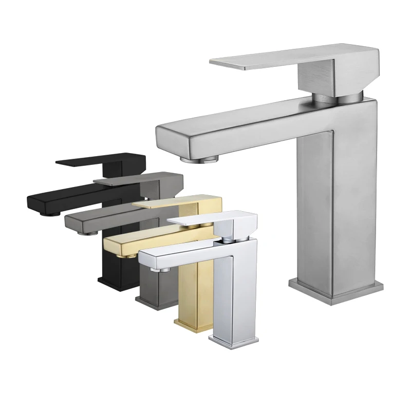 Luxury 304 Stainless Steel Wholesale Brushed Black Bathroom Basin Faucets Hot And Cold Basin Faucet