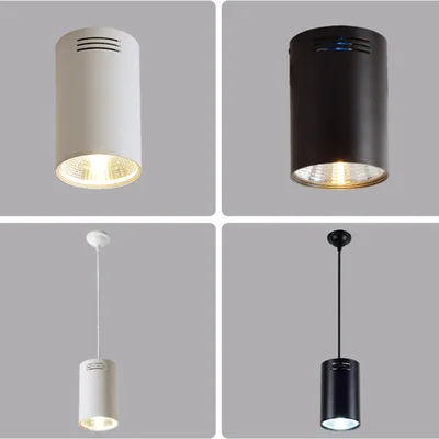 LED Downlight Free Hole Ceiling Surface Mounted COB Hanging Wire Round Restaurant 9W 12W Commercial Black Long Tube Spotlight
