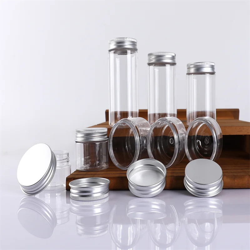 wholesale empty transparent pet plastic cosmetic custom skin cream jar with white lid