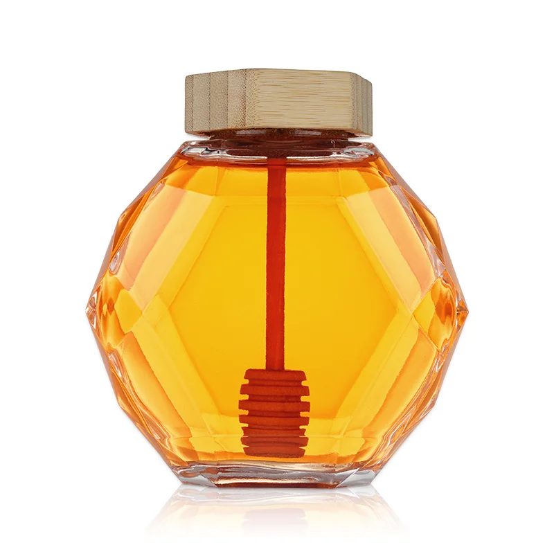 customized envases de vidrio Storage jar various size polygonous honey glass jar with dipper