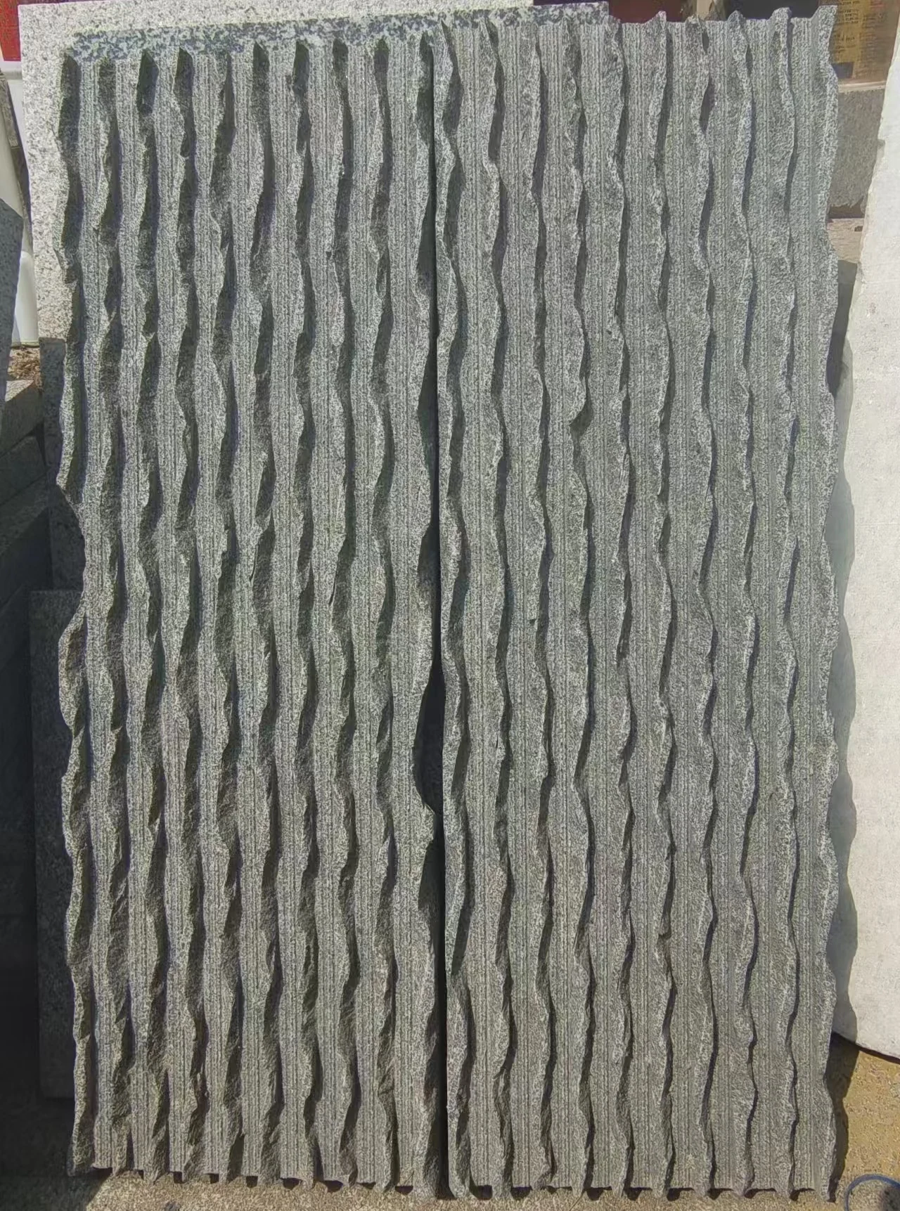 Natural Dark Gray Stone Chiseled Wall Tile Black Granite waterflow serrated surface Wall Panels